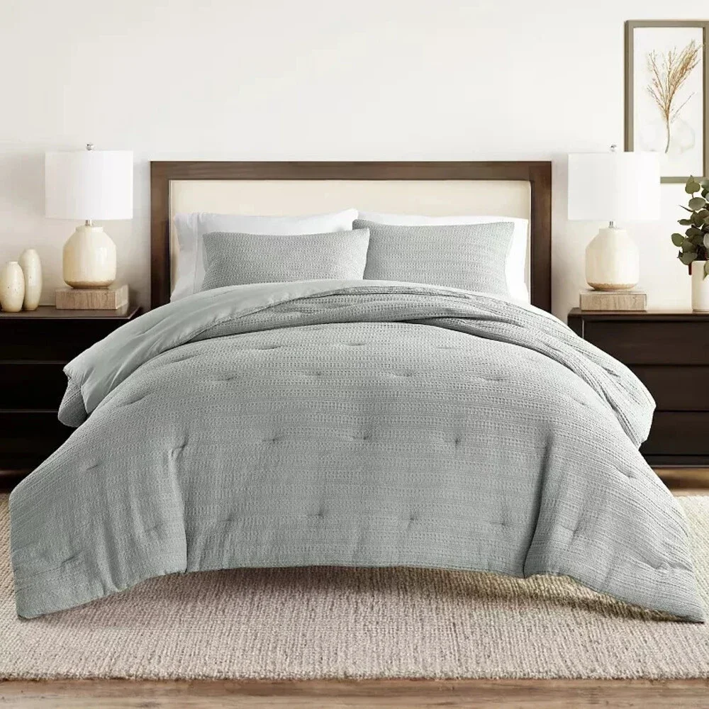 Ienjoy Home All Season Down-Alternative Waffle Textured Comforter Set 2-Pc BED36